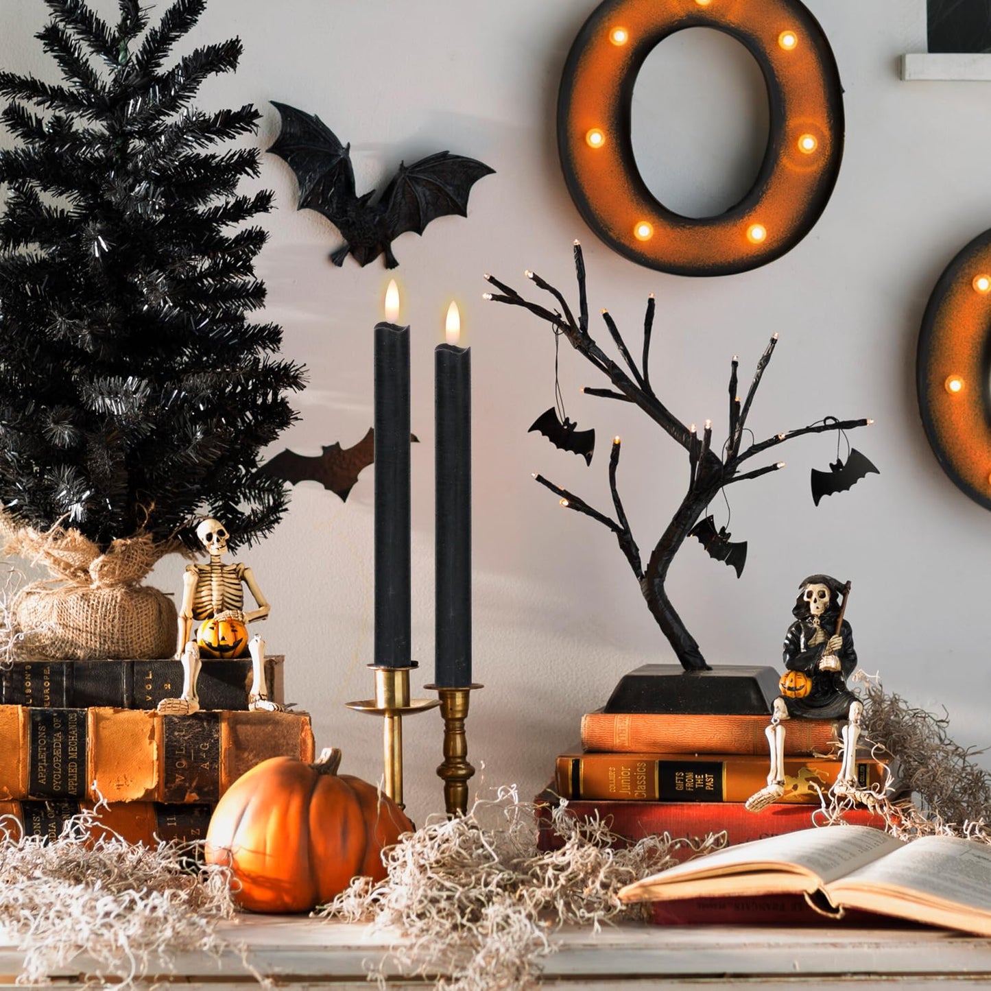 GenSwin Halloween Black Taper Flameless Candles with Ghost Hand Candlesticks