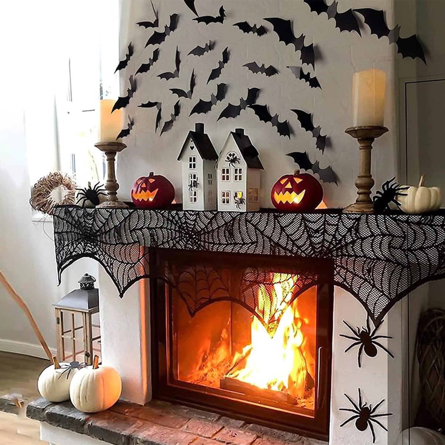 Black Lace Spider Web Table Runners for Halloween Decor
