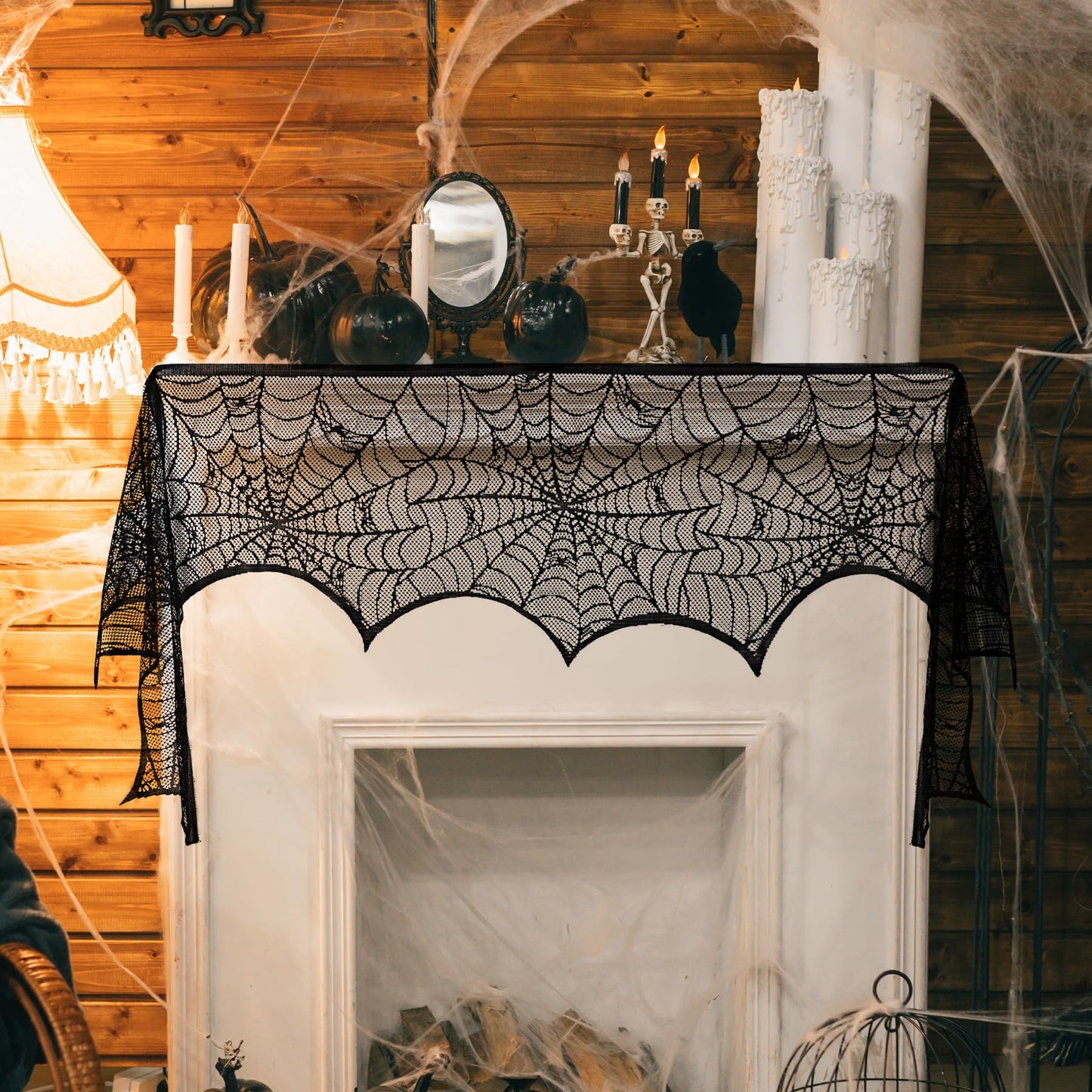 Black Lace Spider Web Table Runners for Halloween Decor