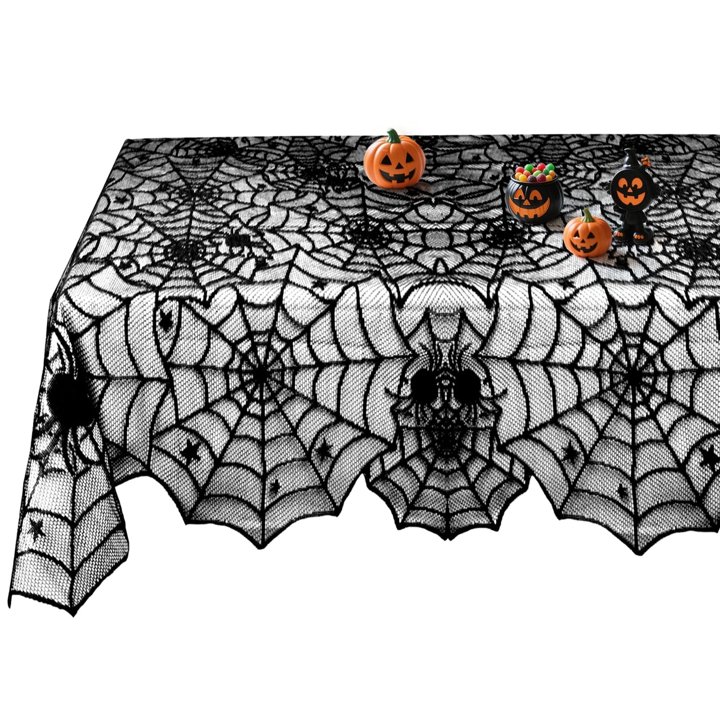 Black Lace Spider Web Table Runners for Halloween Decor