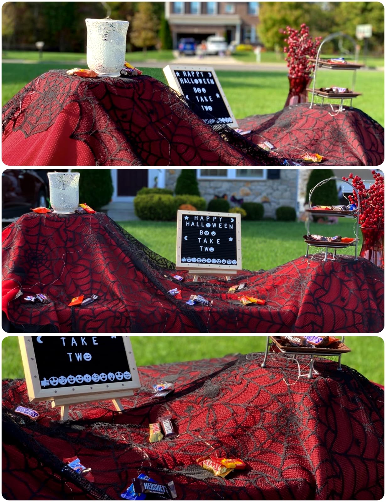 Black Lace Spider Web Table Runners for Halloween Decor