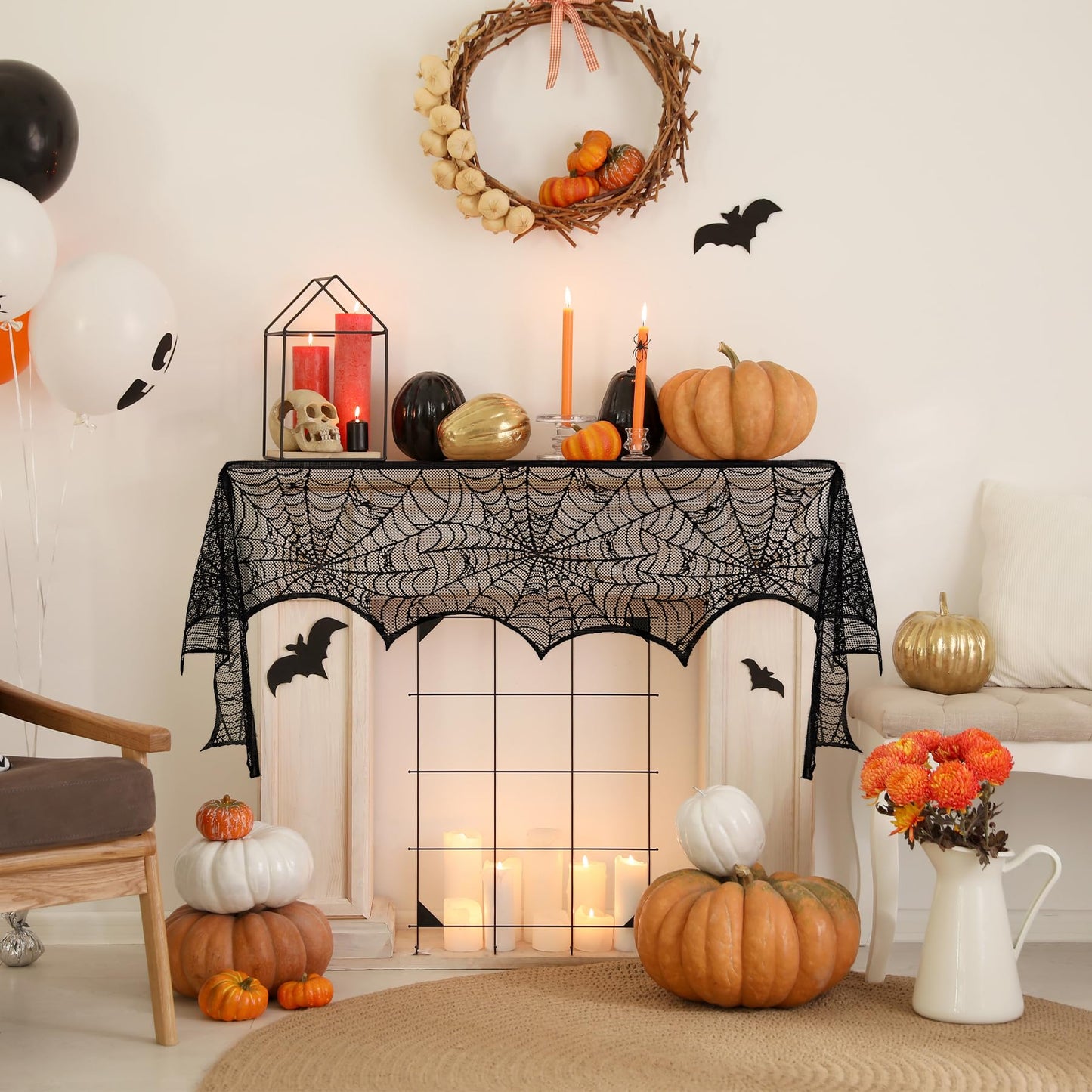 Black Lace Spider Web Table Runners for Halloween Decor