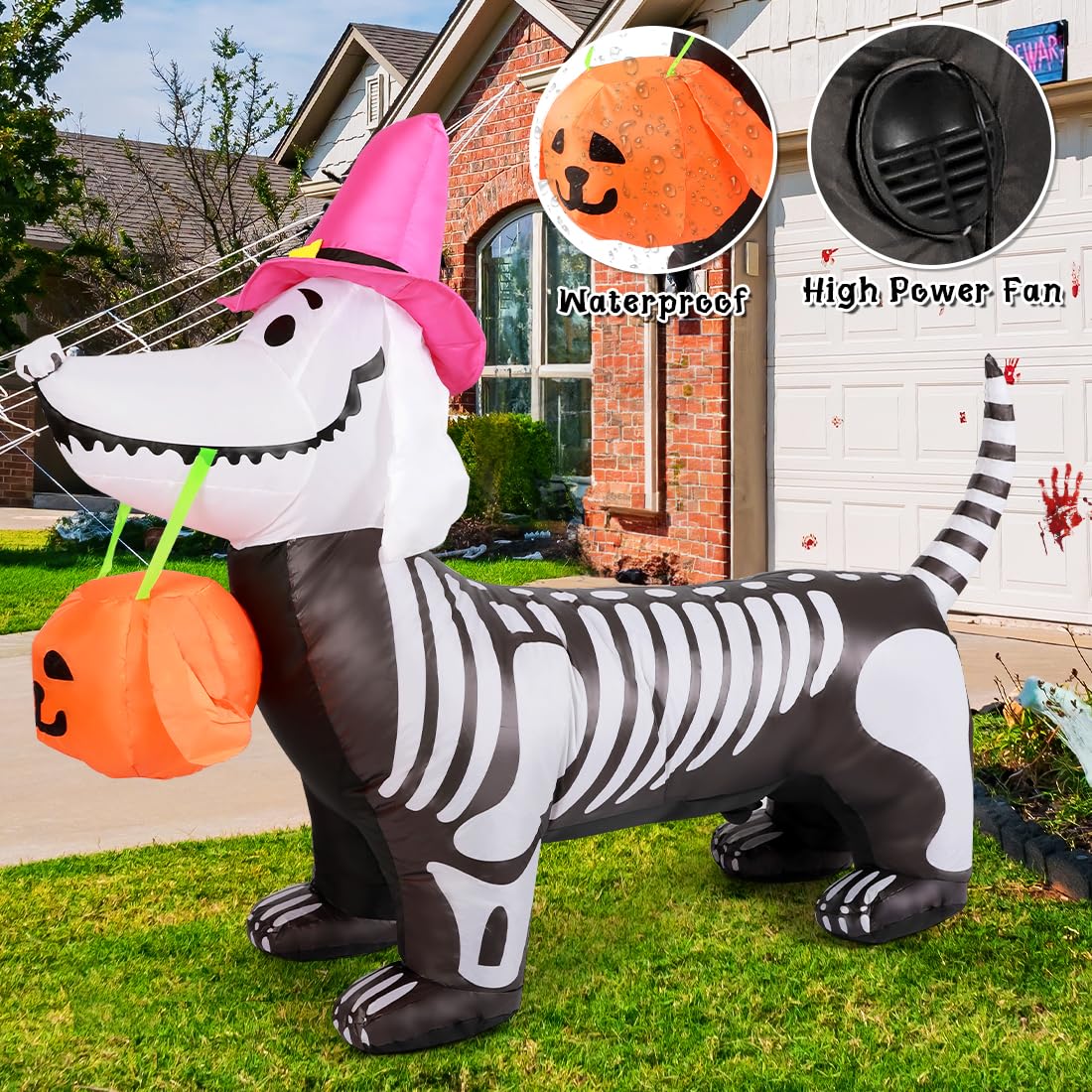 GOOSH 5.5 FT Halloween Inflatables Outdoor Decorations Skeleton Puppy