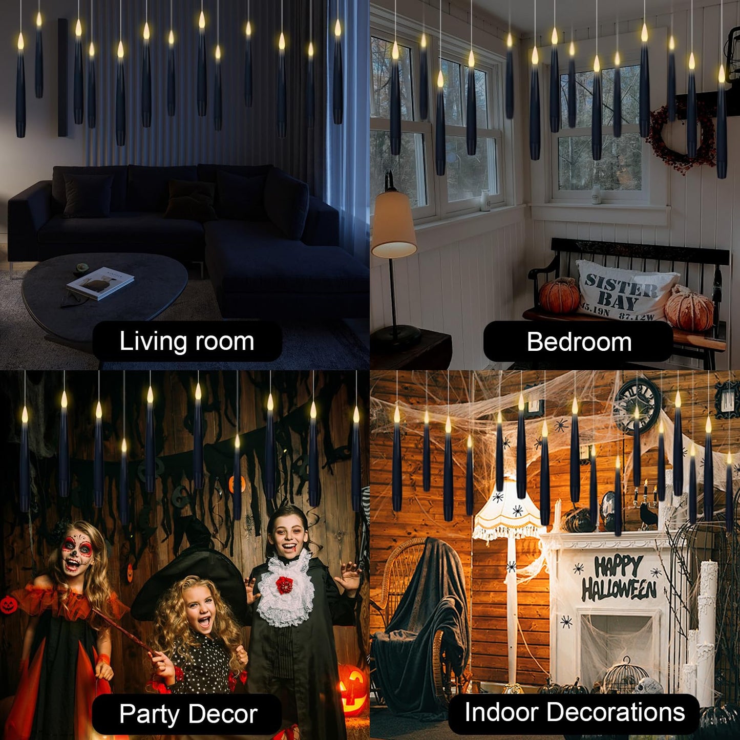 GenSwin Halloween Black Taper Flameless Candles with Ghost Hand Candlesticks