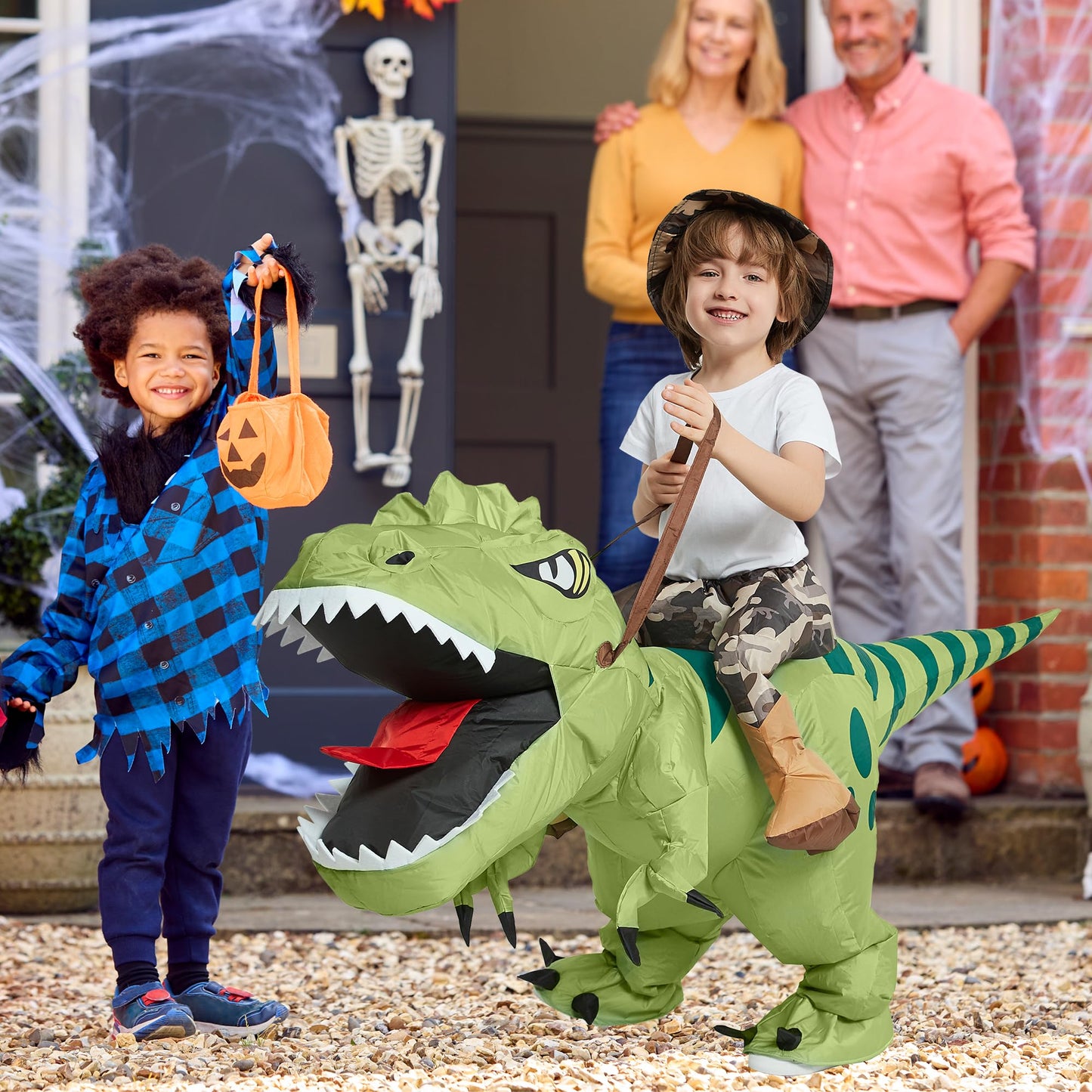 Dinosaur Costume Riding T Rex Air Blow up Funny Fancy Dress Party Halloween Costume for Kids