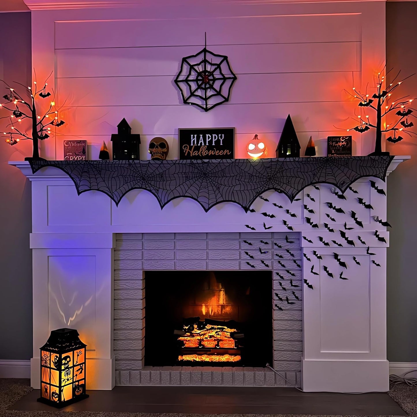 Black Lace Spider Web Table Runners for Halloween Decor