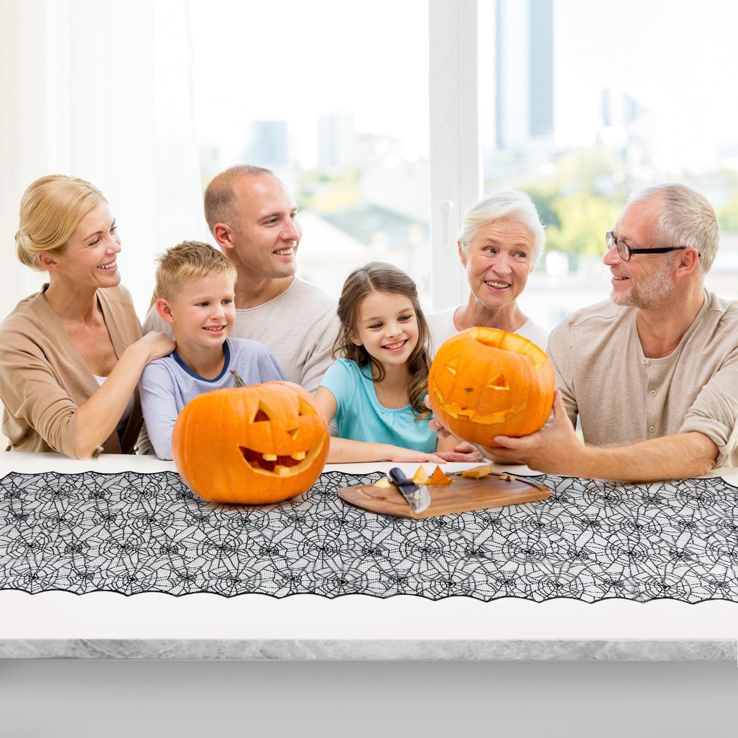Black Lace Spider Web Table Runners for Halloween Decor