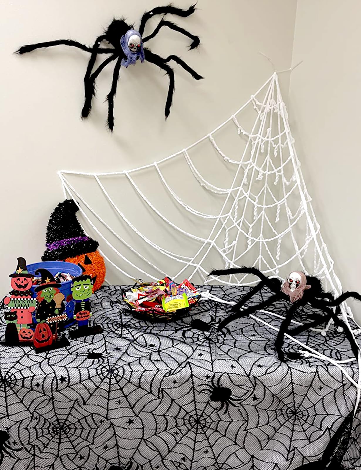Black Lace Spider Web Table Runners for Halloween Decor
