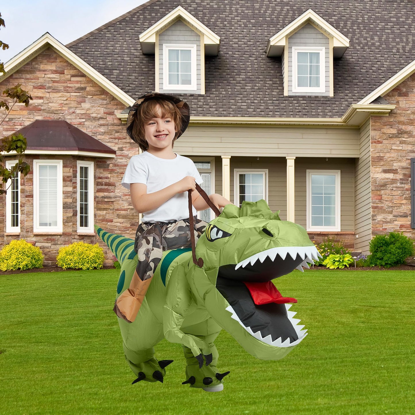 Dinosaur Costume Riding T Rex Air Blow up Funny Fancy Dress Party Halloween Costume for Kids