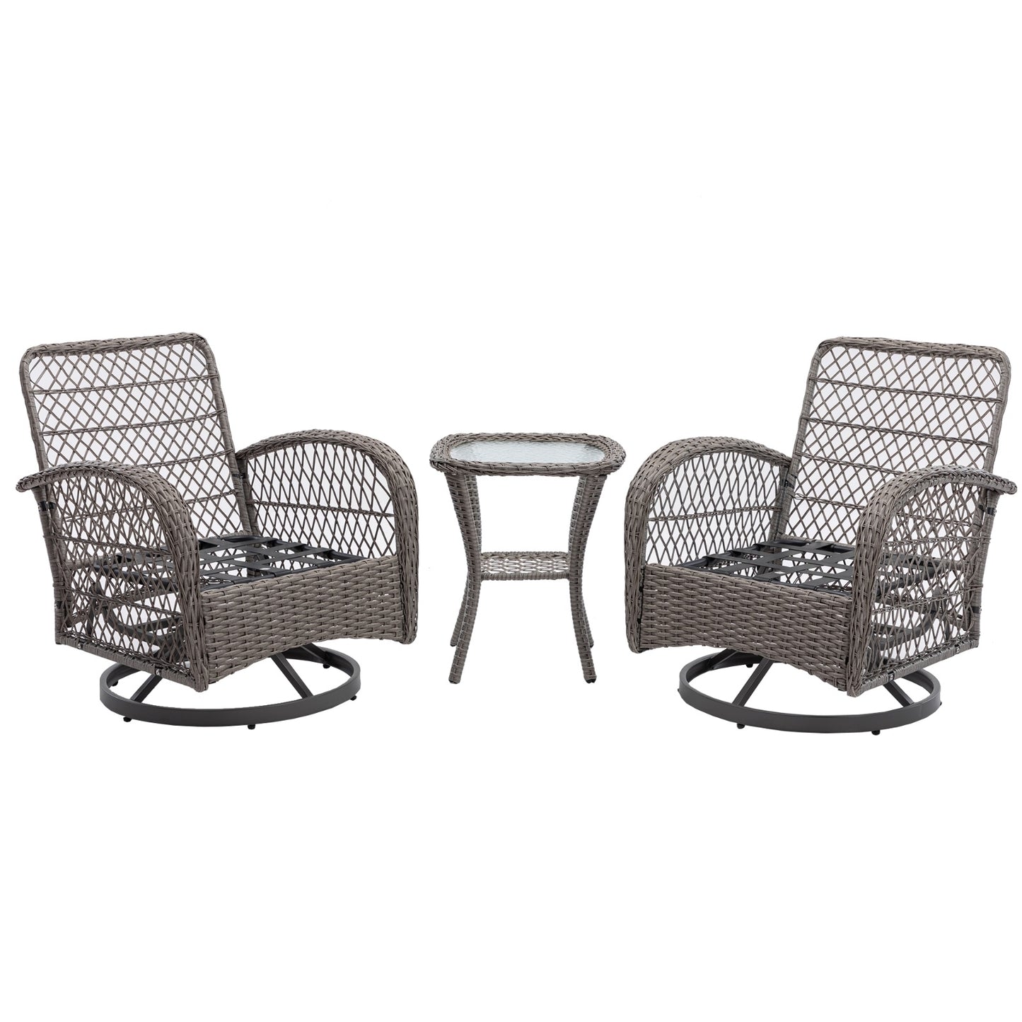 3pc Outdoor Swivel Rocker Patio Chairs with Thick Cushions