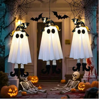 3-Pack Light-Up Hanging Halloween Ghosts with Witch Hats