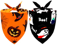2pcs Reversible Pumpkin & Ghost Scarves for Medium/Large Dogs