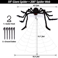 '200' Spider Web with 59' Giant Spider – Halloween Outdoor/Indoor Decor for Yard