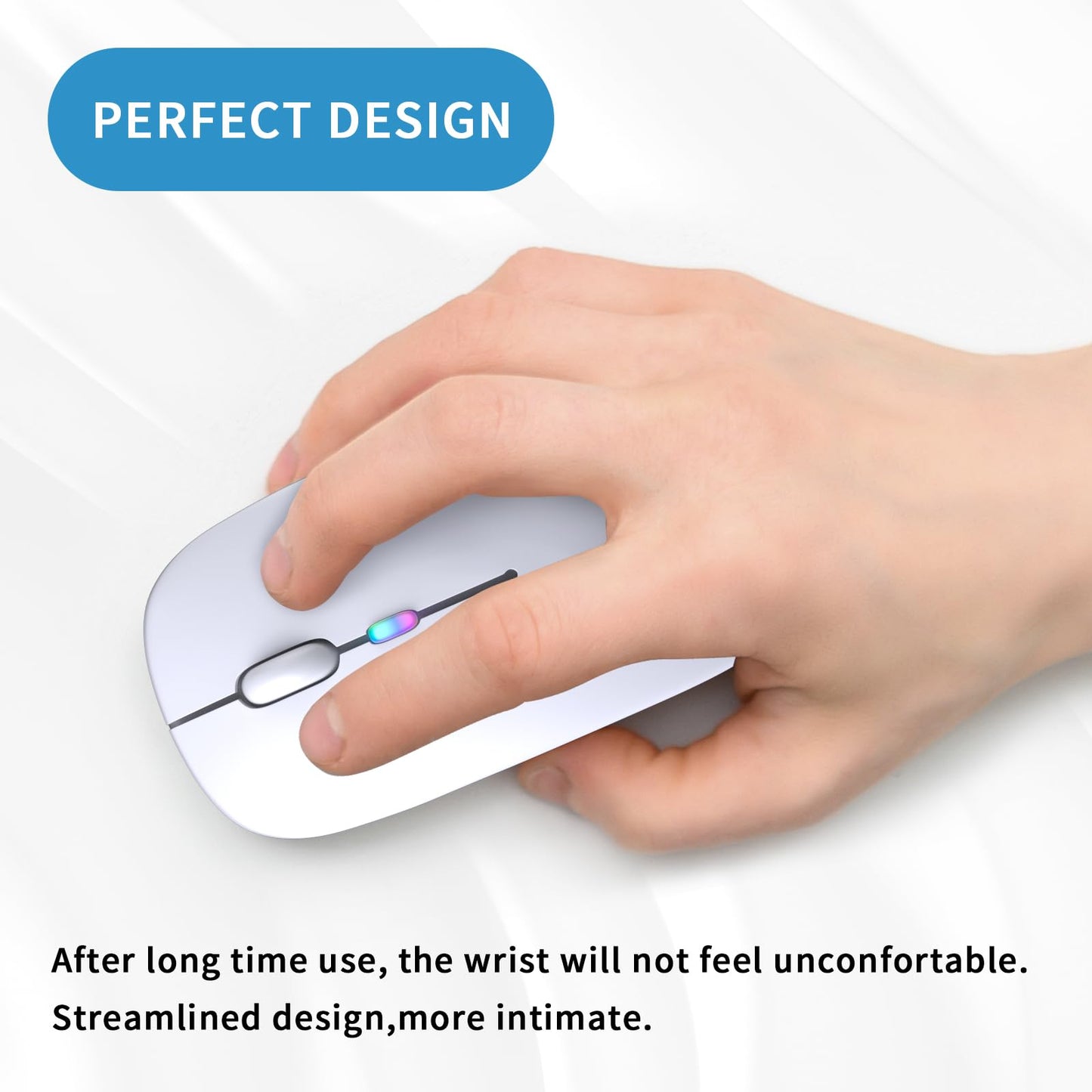 Wireless Bluetooth Mouse, Rechargeable, LED, Silent, Ultra-thin Design