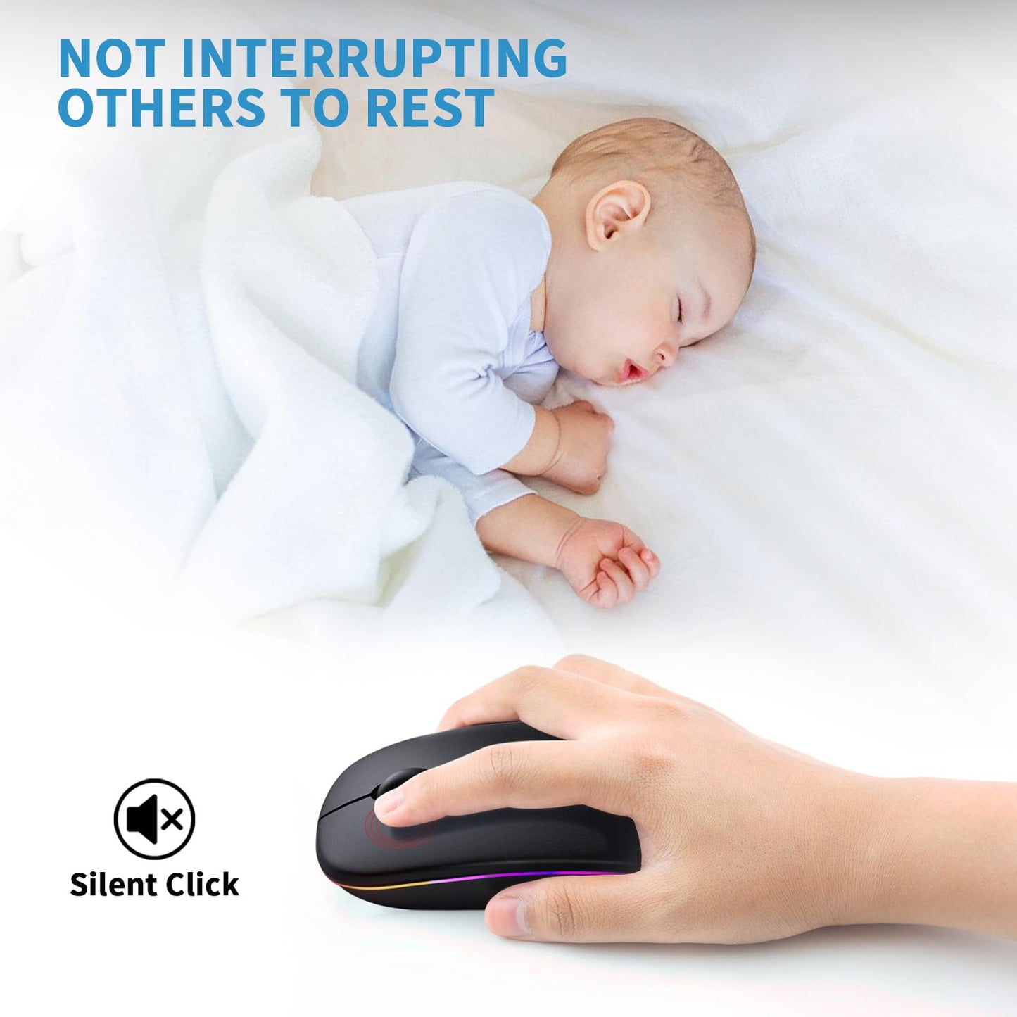 Wireless Bluetooth Mouse, Rechargeable, LED, Silent, Ultra-thin Design