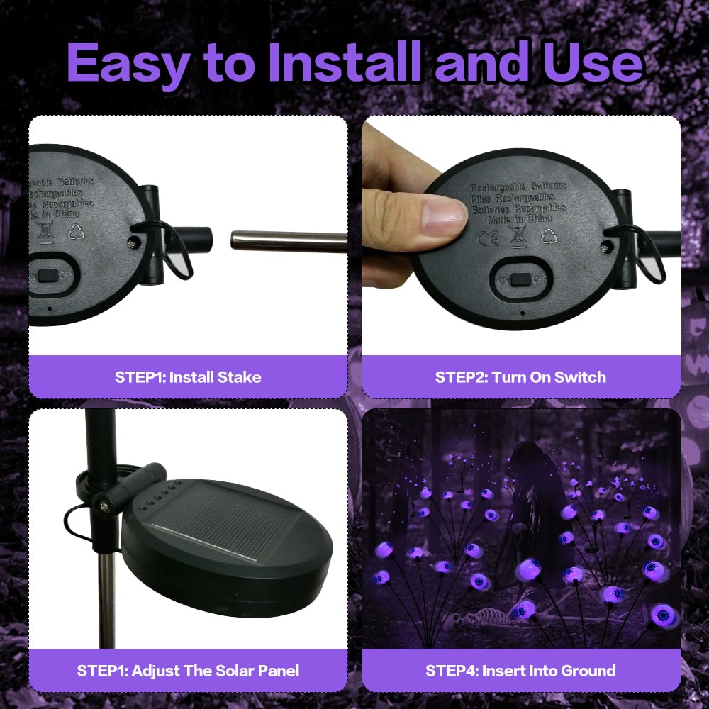 BeHiller 2-Pack Solar Halloween Eyeball Lights