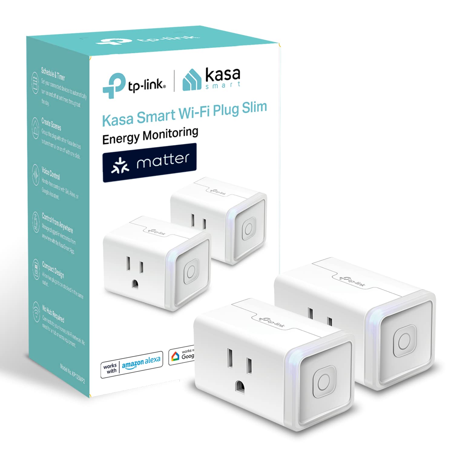 Kasa Smart Plug HS103P2, Smart Home Wi-Fi Outlet Works with Alexa, Echo, Google Home & IFTTT, No Hub Required, Remote Control,15 Amp,UL Certified, (Pack of 2) White