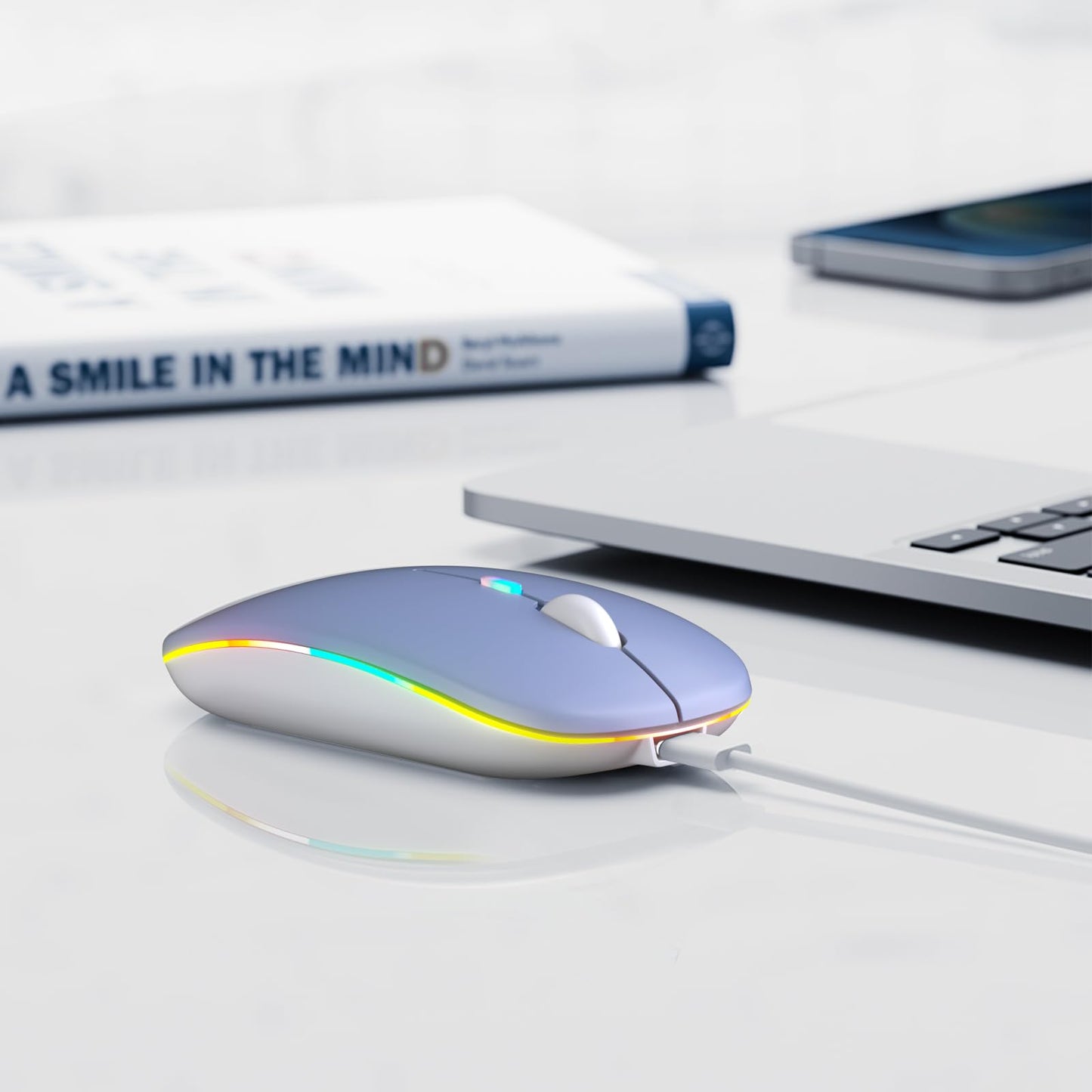Wireless Bluetooth Mouse, Rechargeable, LED, Silent, Ultra-thin Design
