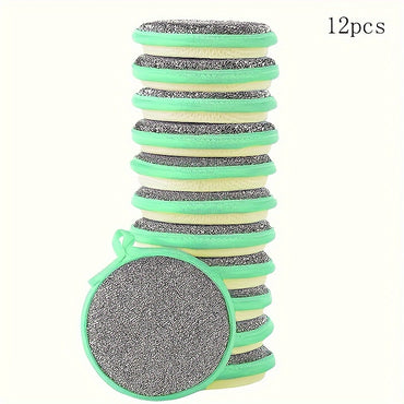 12-Pack Double-Sided Round Scouring Pads for Kitchen Cleaning