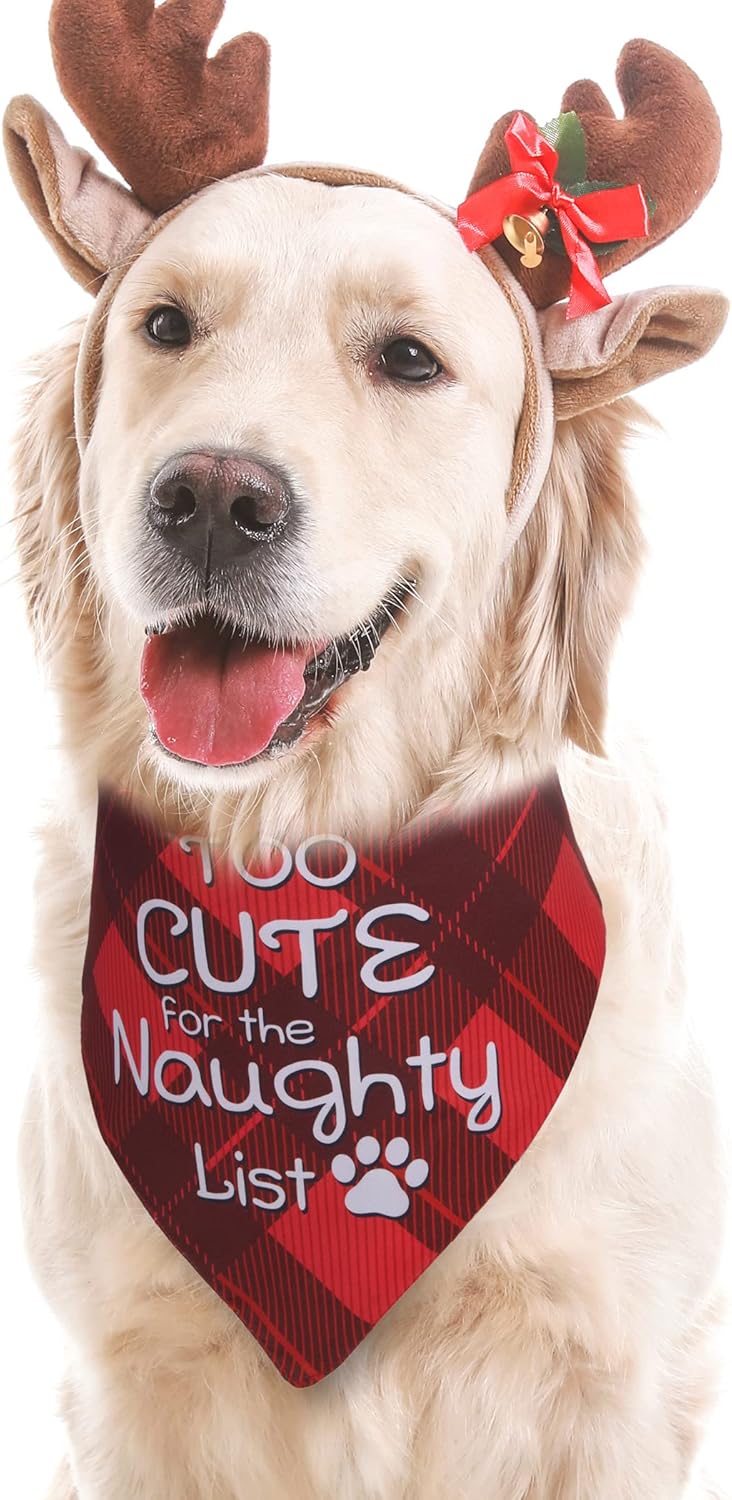 Festive Plaid Dog Christmas Scarves for Medium and Large Dogs