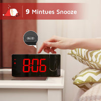GOLOZA Projection Alarm Clock, Digital Clock with Modern Curved Design 180° Rotatable Projector, 3-Level Brightness Dimmer, Clear Red LED Display, Progressive Volume, 9mins Snooze,12/24H, for Bedroom