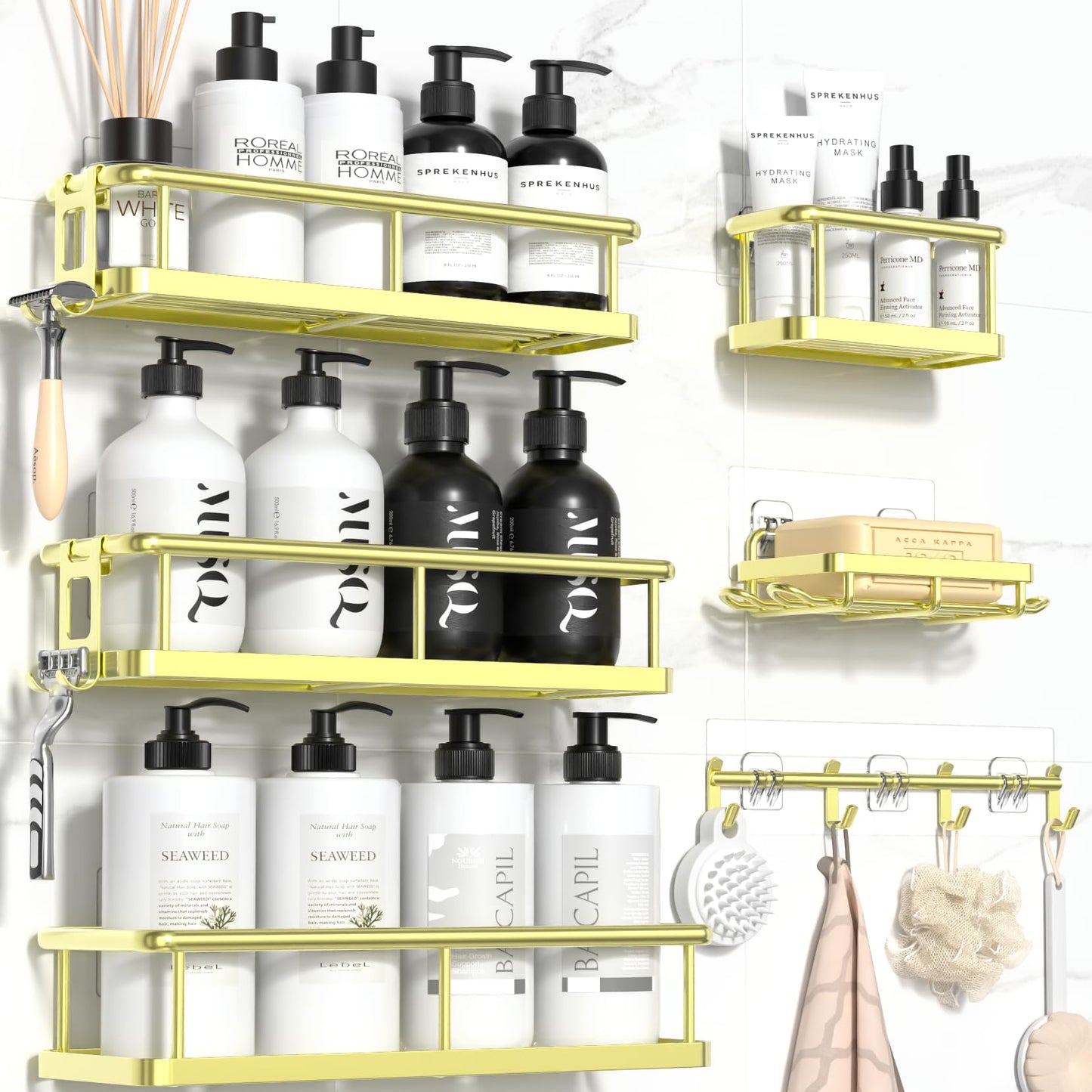 6 Pack Large Capacity Bath Organizer with Soap Holder and 12 Hooks