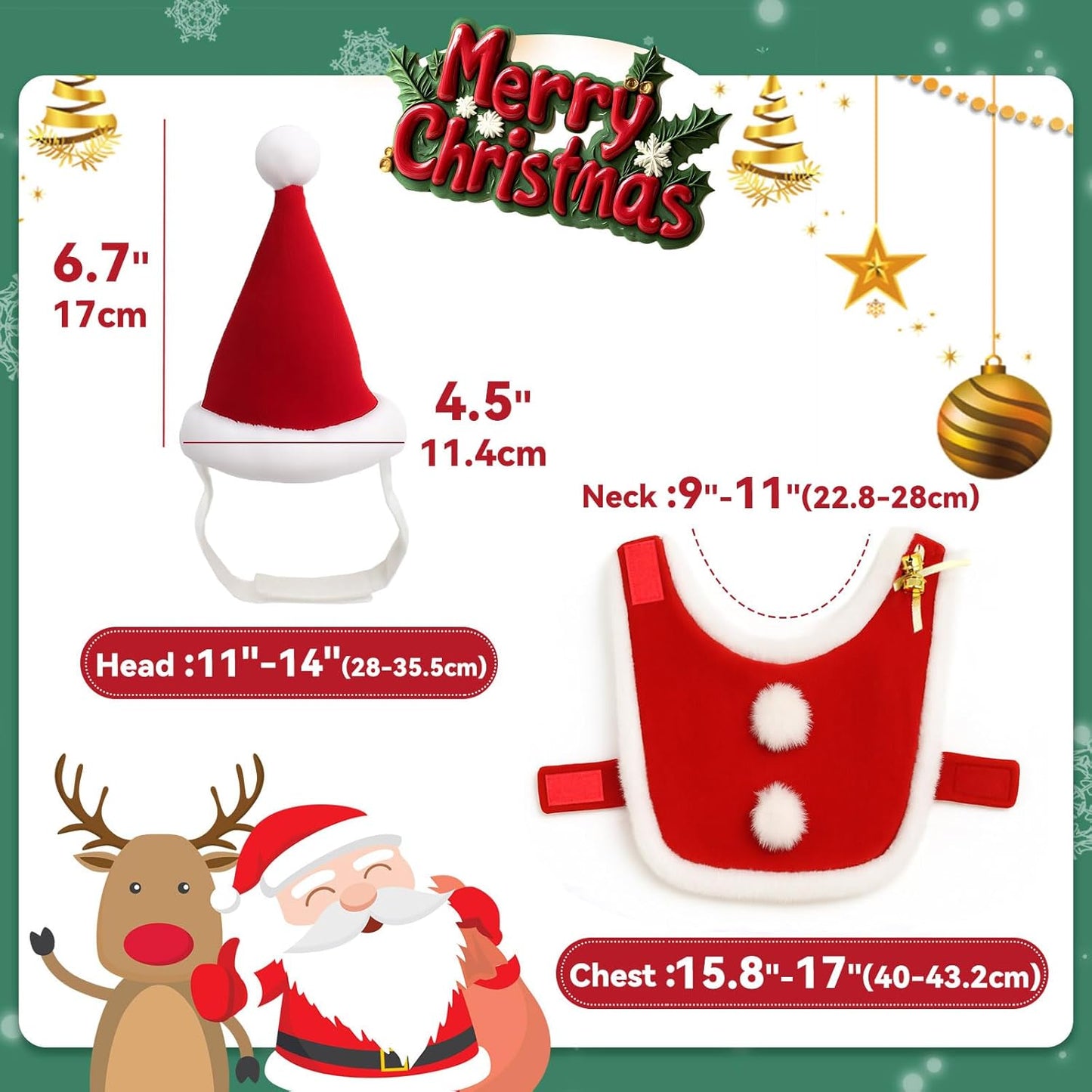 Pet Santa Hat and Red Cloak for Cats Dogs and Rabbits