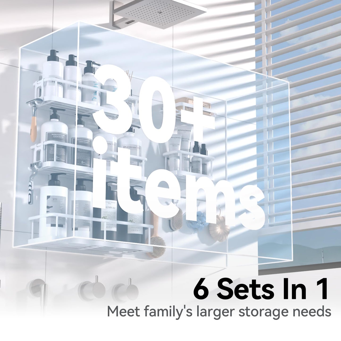 6 Pack Large Capacity Bath Organizer with Soap Holder and 12 Hooks