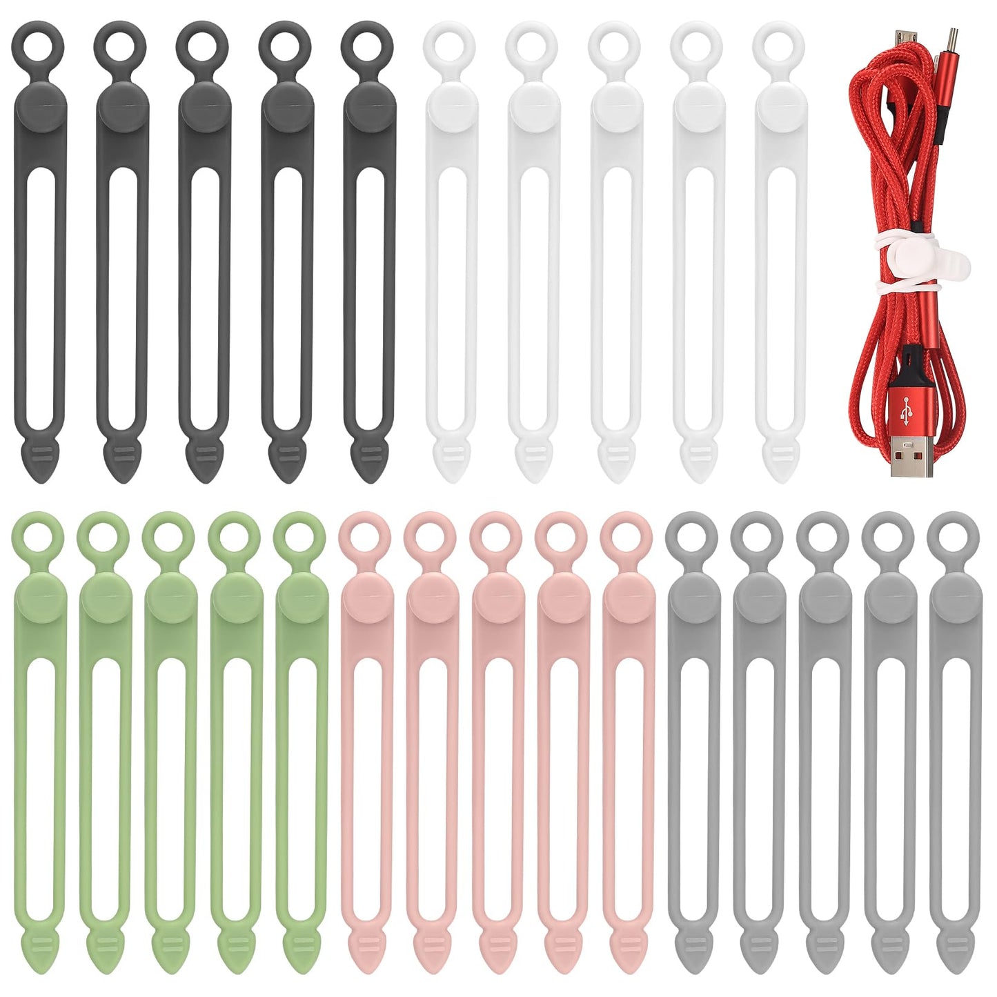 25 Pcs Silicone Cable Ties, Reusable Cable Straps Wire Organizer