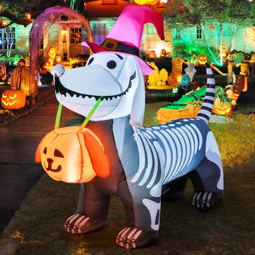 GOOSH 5.5 FT Halloween Inflatables Outdoor Decorations Skeleton Puppy
