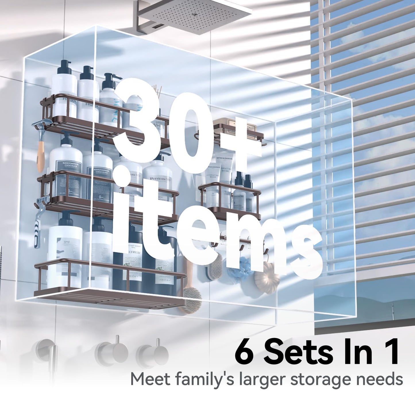 6 Pack Large Capacity Bath Organizer with Soap Holder and 12 Hooks