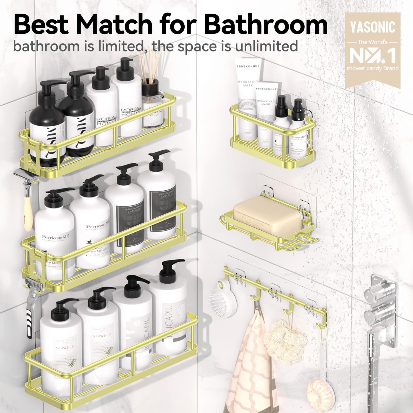 6 Pack Large Capacity Bath Organizer with Soap Holder and 12 Hooks