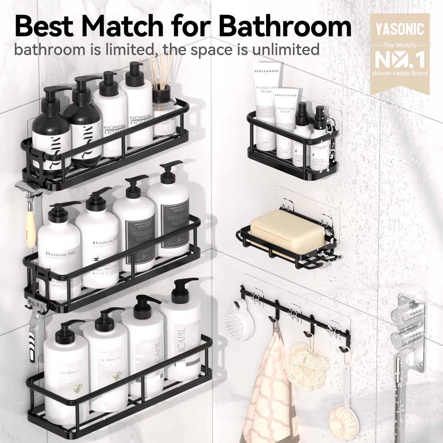 6 Pack Large Capacity Bath Organizer with Soap Holder and 12 Hooks