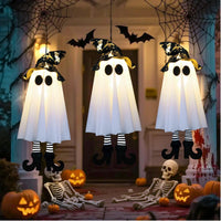 3-Pack Light-Up Hanging Halloween Ghosts with Witch Hats