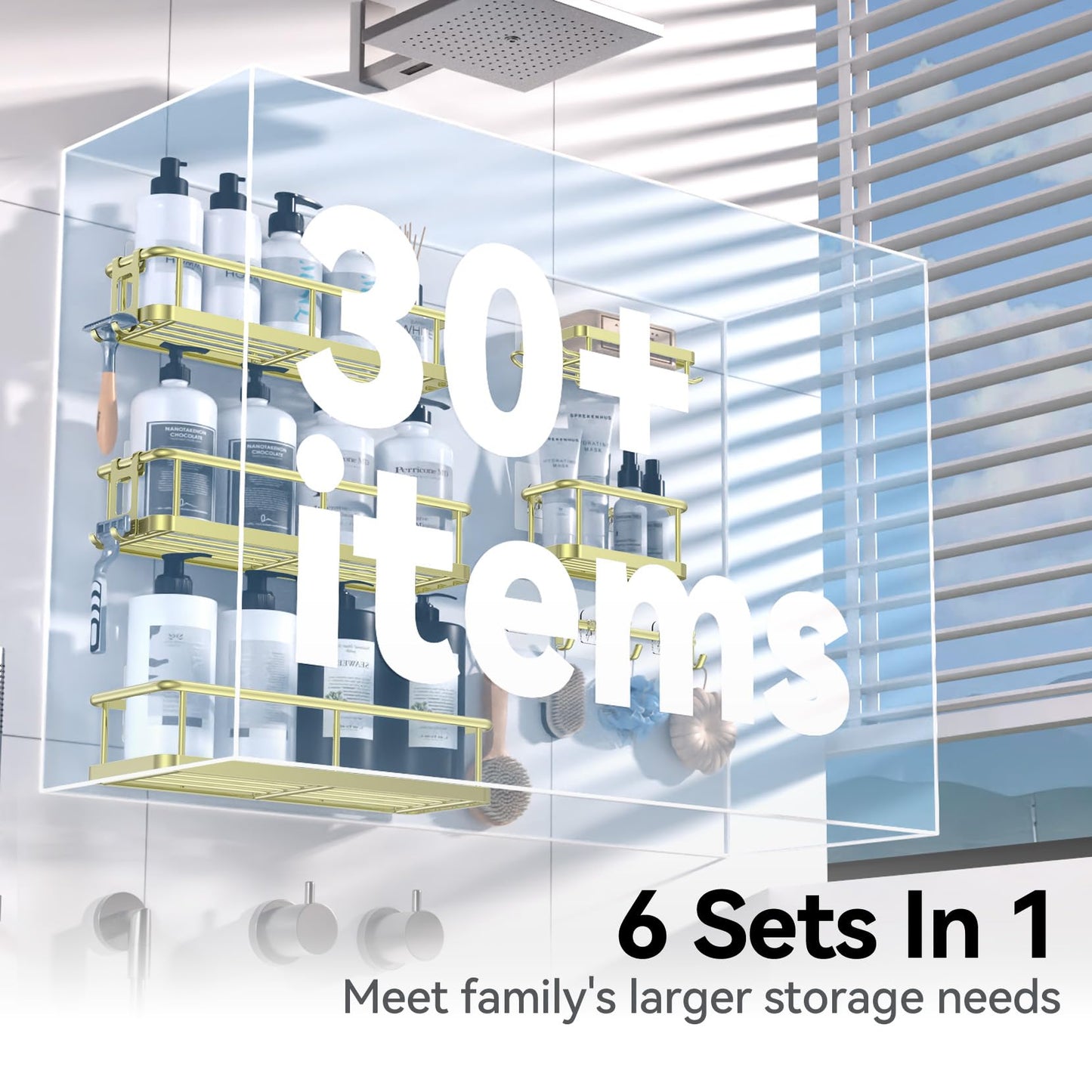6 Pack Large Capacity Bath Organizer with Soap Holder and 12 Hooks