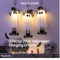 3-Pack Light-Up Hanging Halloween Ghosts with Witch Hats