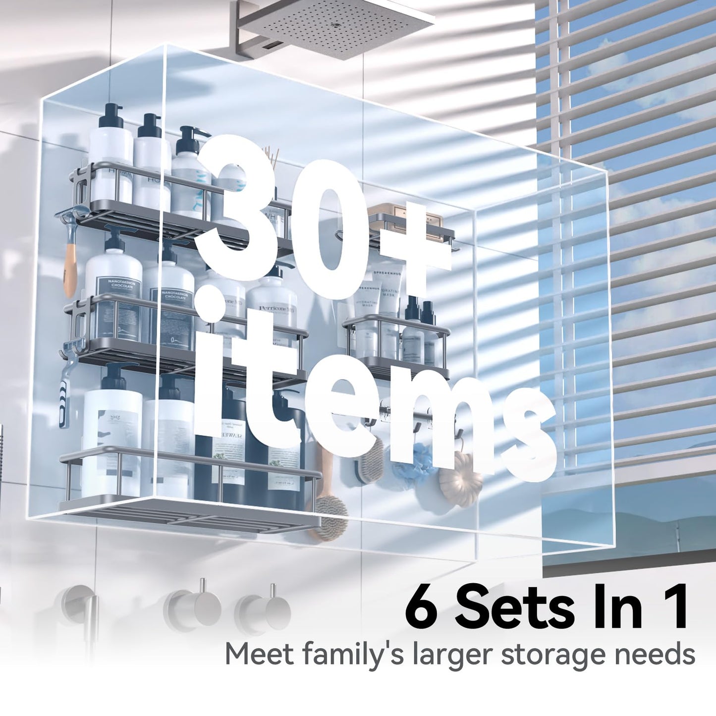 6 Pack Large Capacity Bath Organizer with Soap Holder and 12 Hooks