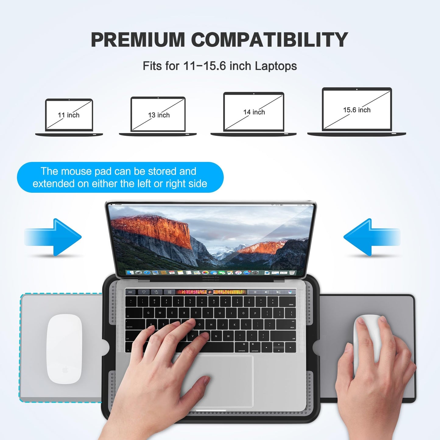 AboveTEK Portable Laptop Lap Desk w/Retractable Left/Right Mouse Pad Tray