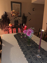 Black Lace Spider Web Table Runners for Halloween Decor