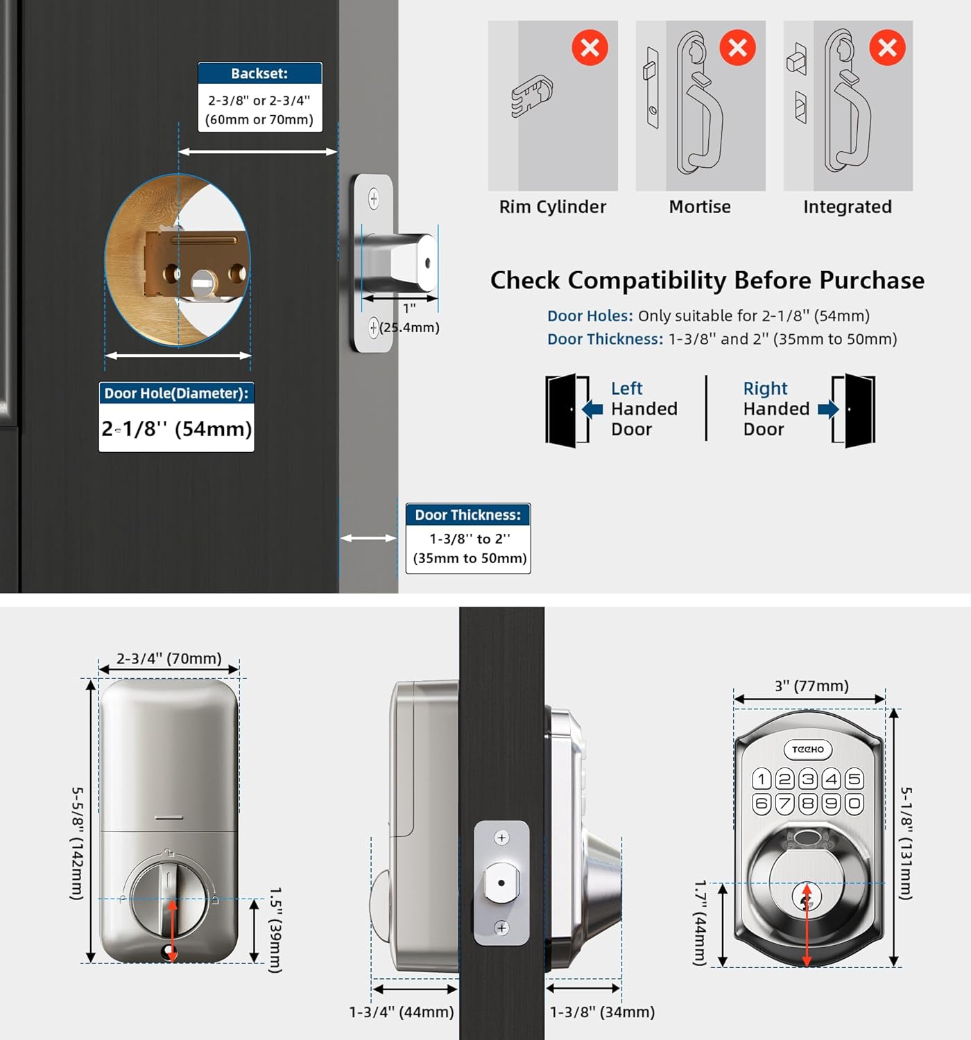 TEEHO TE002 Fingerprint Door Lock - Keyless Entry Door Lock - Electronic Keypad Deadbolt - Smart Locks for Front Door - Auto Lock - Easy Installation - Satin Nickel