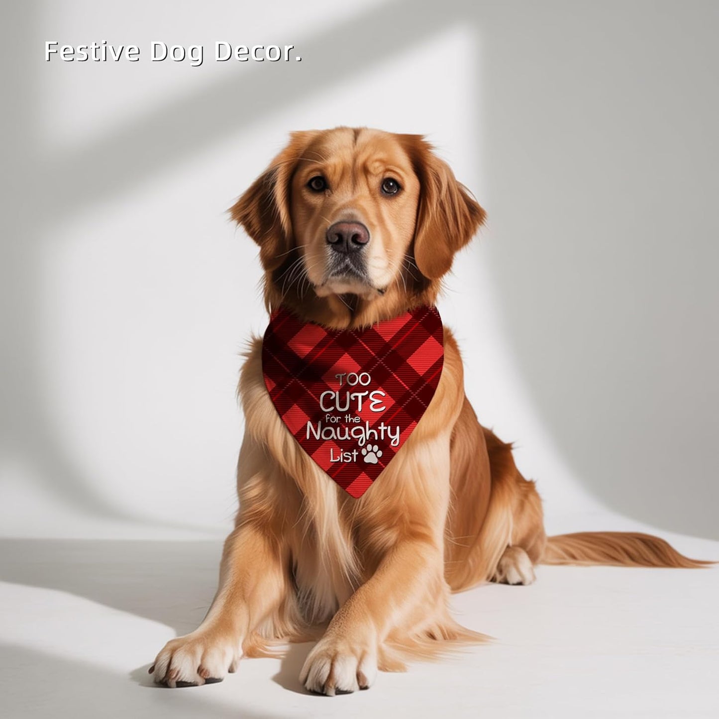 Festive Plaid Dog Christmas Scarves for Medium and Large Dogs