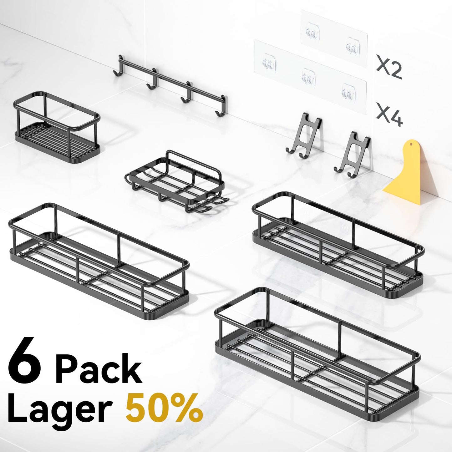 6 Pack Large Capacity Bath Organizer with Soap Holder and 12 Hooks