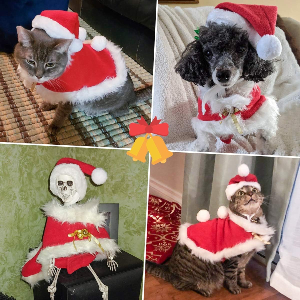 Pet Santa Hat and Red Cloak for Cats Dogs and Rabbits
