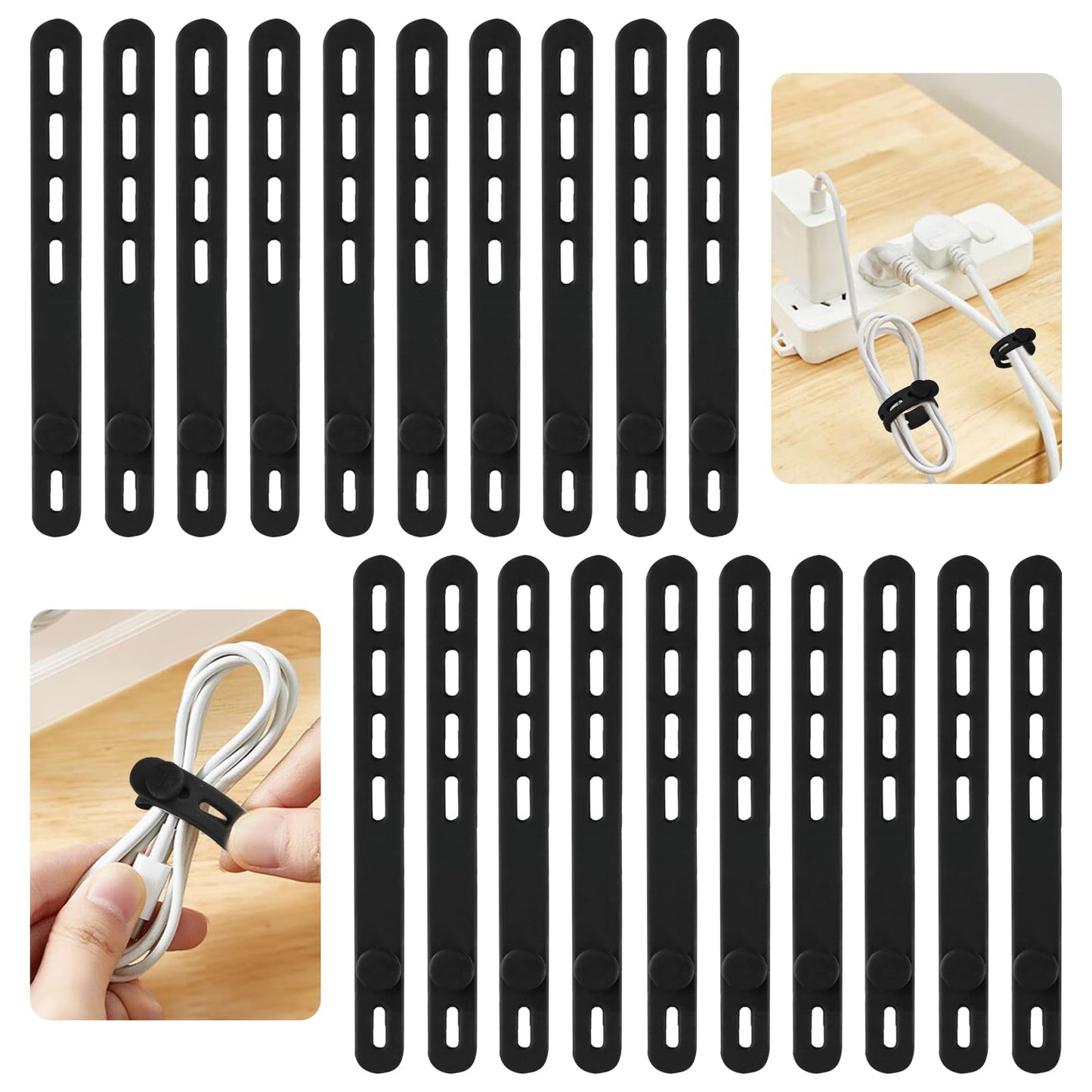 25 Pcs Silicone Cable Ties, Reusable Cable Straps Wire Organizer