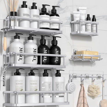 6 Pack Large Capacity Bath Organizer with Soap Holder and 12 Hooks