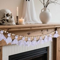 7Ft Halloween Ghost Garland with Wooden Beads