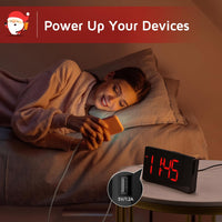 GOLOZA Projection Alarm Clock, Digital Clock with Modern Curved Design 180° Rotatable Projector, 3-Level Brightness Dimmer, Clear Red LED Display, Progressive Volume, 9mins Snooze,12/24H, for Bedroom