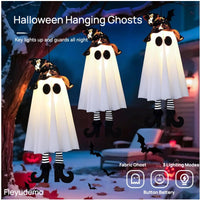 3-Pack Light-Up Hanging Halloween Ghosts with Witch Hats