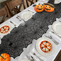 Black Lace Spider Web Table Runners for Halloween Decor