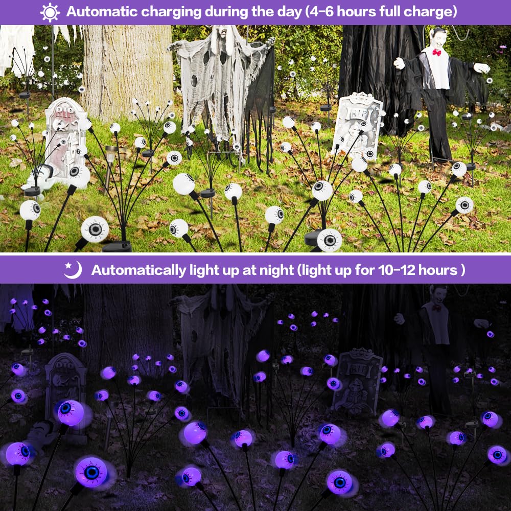 BeHiller 2-Pack Solar Halloween Eyeball Lights